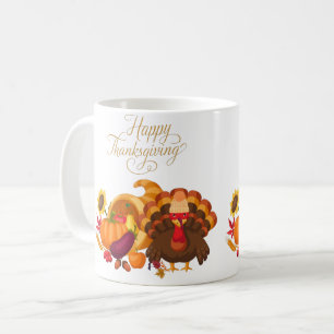 Happy Thanksgiving Cute Turkey, Horn of Plenty Coffee Mug