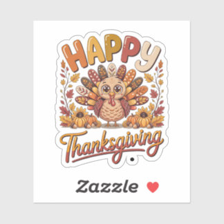 Happy Thanksgiving Cute Turkey Pumpkins Sunflowers