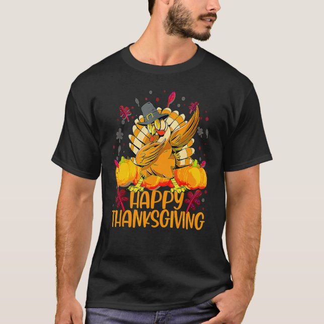 Happy Thanksgiving Dabbing Turkey Day Pilgrim Men  T-Shirt (Front)