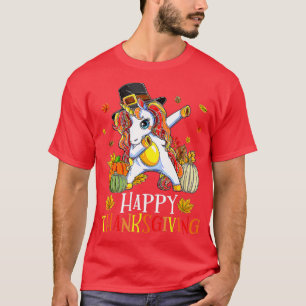 Happy Thanksgiving Dabbing Unicorn Pumpkin Hallowe T-Shirt