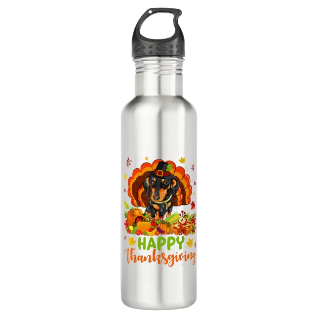 Happy Thanksgiving Dachshund Dog Turkey Dog Lover  710 Ml Water Bottle (Front)