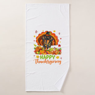 Happy Thanksgiving Dachshund Dog Turkey Dog Lover  Bath Towel