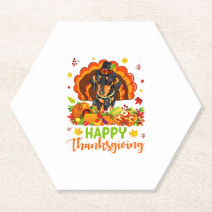 Happy Thanksgiving Dachshund Dog Turkey Dog Lover Paper Coaster