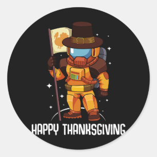Happy Thanksgiving Day Astronaut Turkey Flag Fall Classic Round Sticker