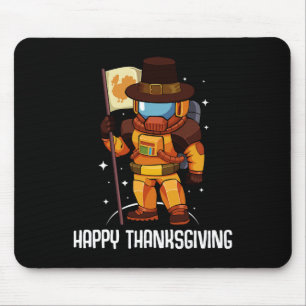 Happy Thanksgiving Day Astronaut Turkey Flag Fall  Mouse Pad