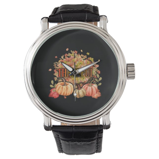 Happy Thanksgiving Day Autumn Fall Maple Leaves Watch (Front)