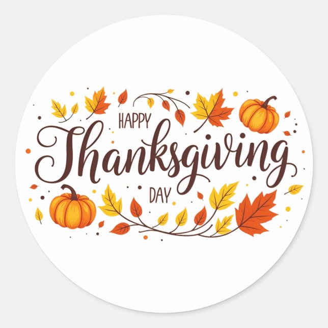 Happy Thanksgiving Day Circle Sticker  (Front)