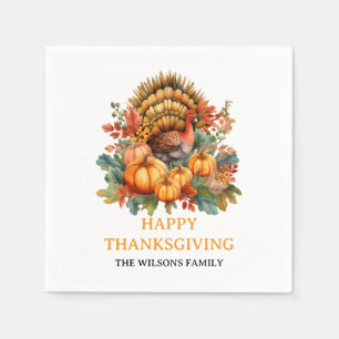 Happy Thanksgiving Day Fall Holiday Turkey Dinner Napkin