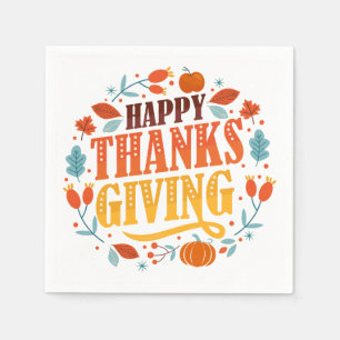 Happy Thanksgiving Day Fall Holiday Turkey Dinner Napkin