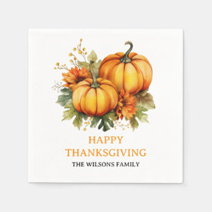 Happy Thanksgiving Day  Fall Holiday Turkey Dinner Napkin
