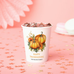 Happy Thanksgiving Day  Fall Holiday Turkey Dinner Paper Cups