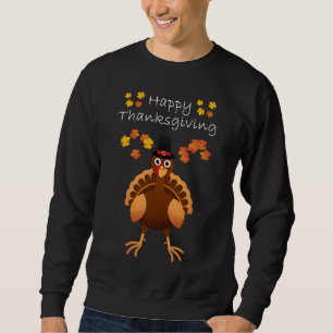Happy Thanksgiving Day Funny Cute Pilgrim Turkey M Sweatshirt