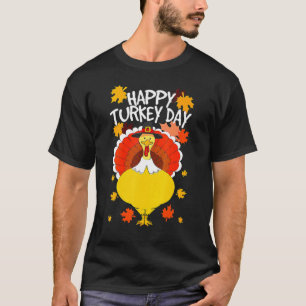 Happy Thanksgiving Day Funny Cute Pilgrim Turkey T-Shirt