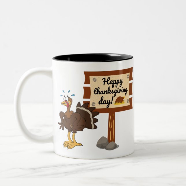 Happy Thanksgiving Day Funny Two-Tone Coffee Mug (Left)