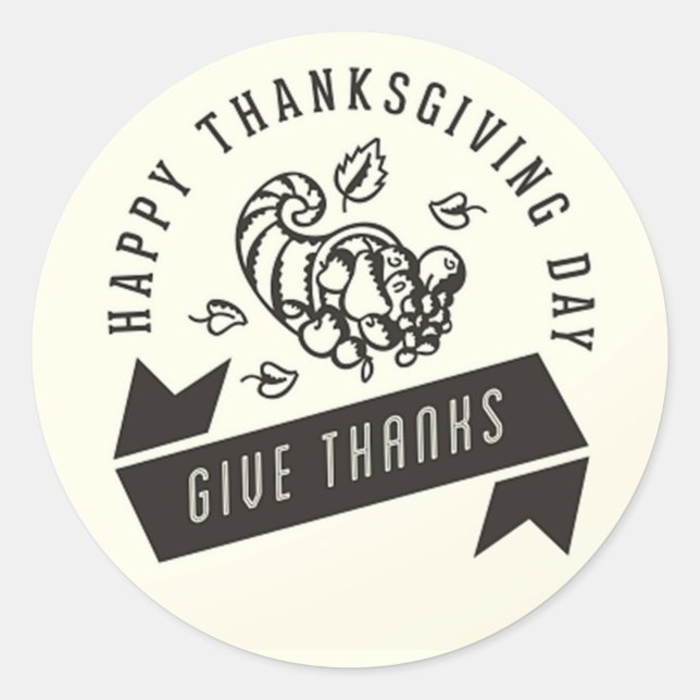 Happy Thanksgiving Day Give Thanks Classic Round Sticker (Front)