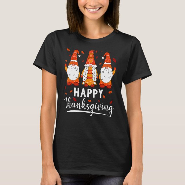 Happy Thanksgiving Day Gnomes Autumn Leaves Fall G T-Shirt (Front)