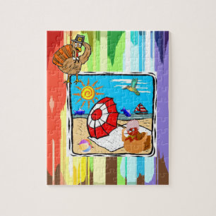Happy Thanksgiving Day Jigsaw Puzzle, Beach Turkey Puzzle