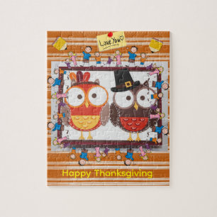 Happy Thanksgiving Day Jigsaw Puzzle Owls