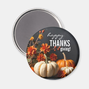Happy Thanksgiving Day Orange Pumpkin Flowers  Magnet