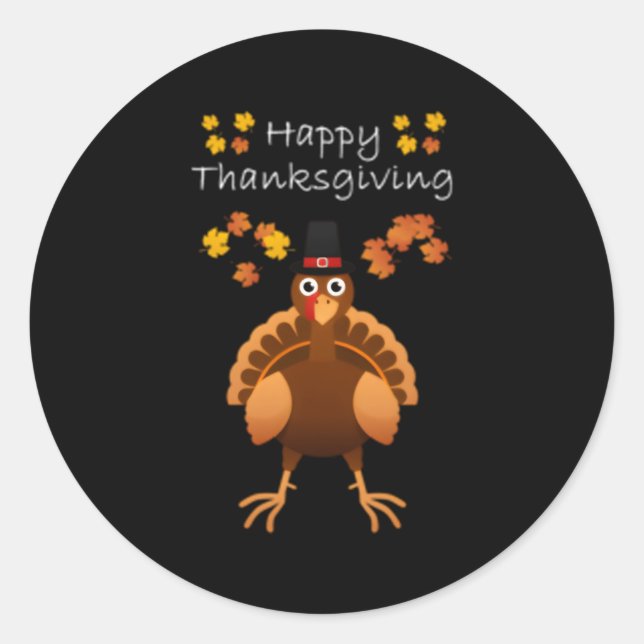 Happy Thanksgiving Day Pilgrim Turkey Classic Round Sticker (Front)