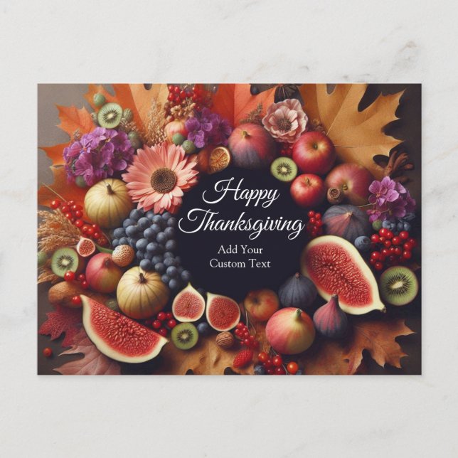 Happy Thanksgiving Day Pumpkin and Floral Wrath Holiday Postcard (Front)