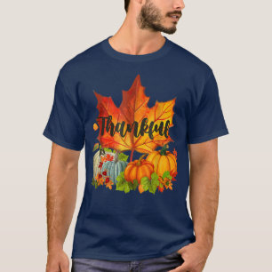 Happy Thanksgiving Day Pumpkin Autumn Fall Leaves  T-Shirt