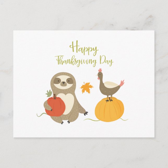 Happy Thanksgiving Day Sloth with turkey postcard (Front)