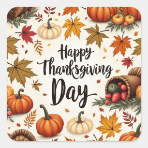 Happy Thanksgiving Day Square Stickers