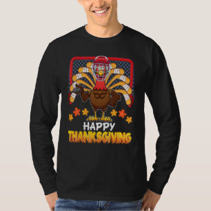 Happy Thanksgiving Day Turkey Playing Hockey Famil T-Shirt
