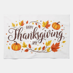 Happy Thanksgiving Day White Kitchen Towel 