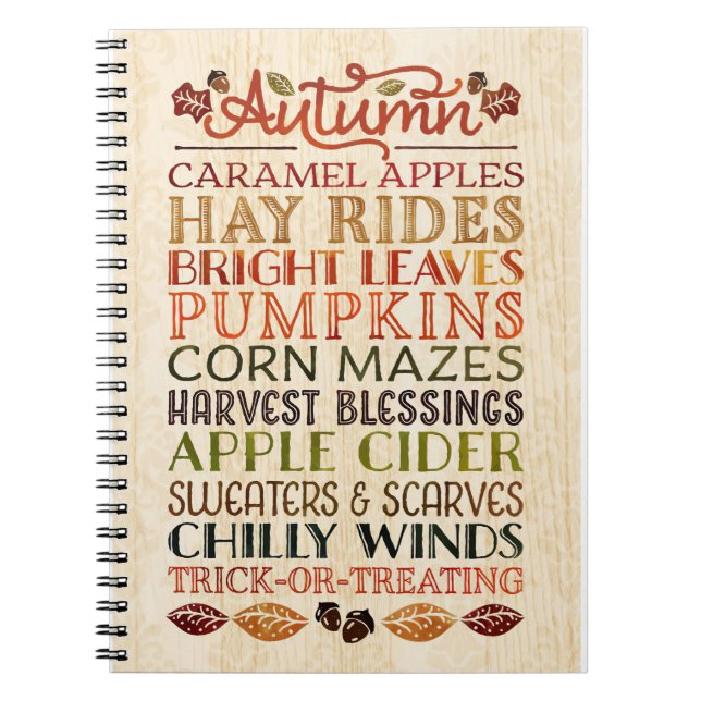 Happy Thanksgiving Descriptive words Autumn Notebook (Front)