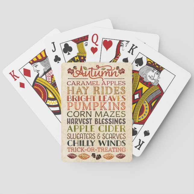 Happy Thanksgiving Descriptive words Autumn Playing Cards (Back)