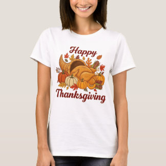 Happy Thanksgiving Design — Fall Leaves, Pumpkins T-Shirt