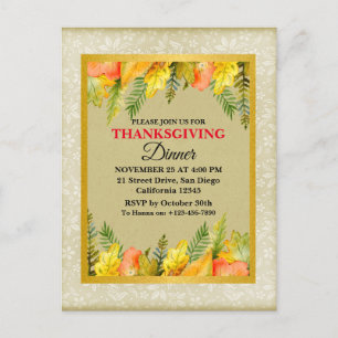 Happy Thanksgiving Dinner Colourful Leaves Holiday Postcard