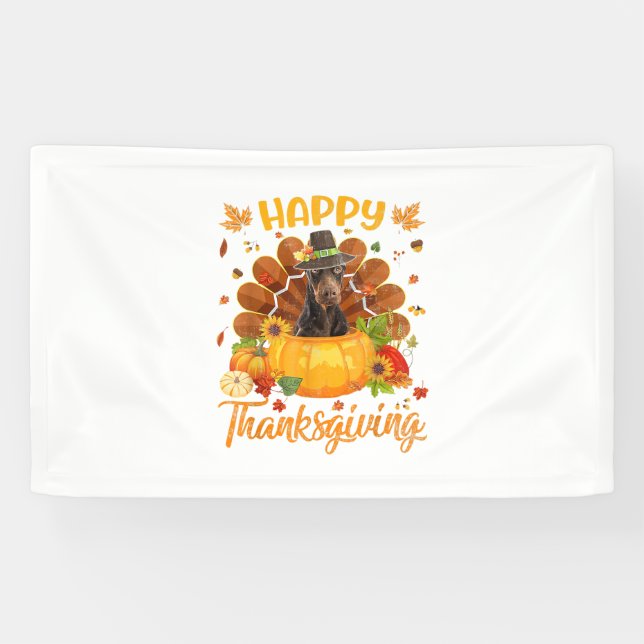 Happy Thanksgiving Doberman Dog Turkey Pumpkin  Banner (Horizontal)