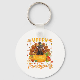 Happy Thanksgiving Doberman Dog Turkey Pumpkin  Key Ring