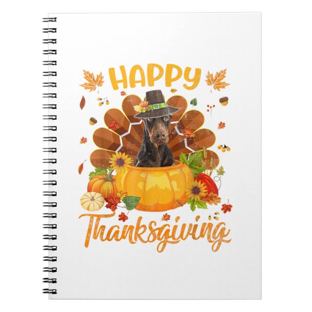 Happy Thanksgiving Doberman Dog Turkey Pumpkin  Notebook (Front)