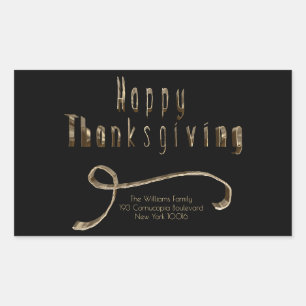 Happy Thanksgiving Elegant Black Gold Typography Rectangular Sticker