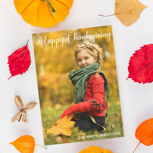 Happy Thanksgiving Elegant Family Photo Modern Holiday Card