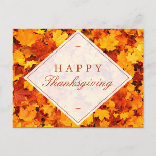 Happy Thanksgiving Elegant Gold Red Fall Leaves Holiday Postcard