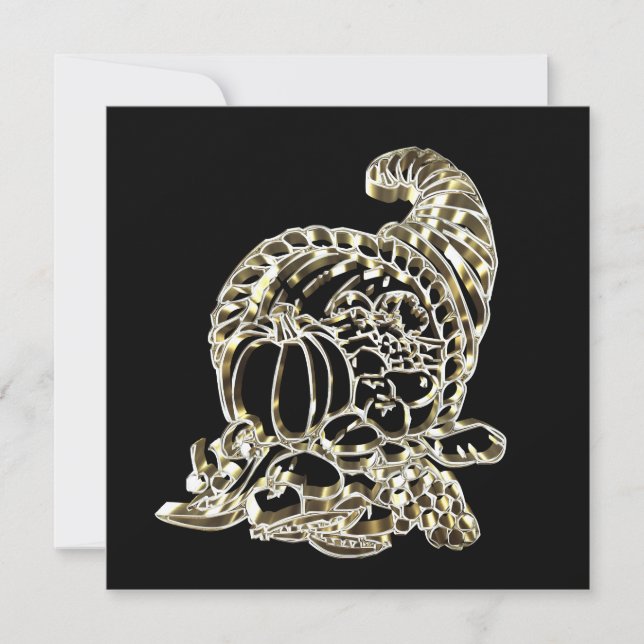 Happy Thanksgiving Elegant Golden Cornucopia Holiday Card (Front)