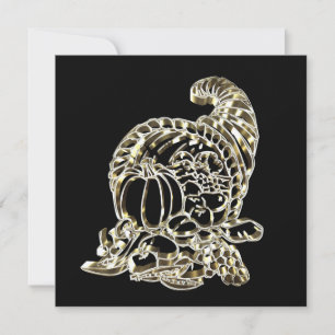 Happy Thanksgiving Elegant Golden Cornucopia Holiday Card