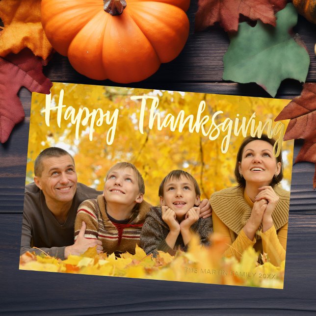 Happy Thanksgiving Elegant Script Over Photo Gold (Creator Uploaded)