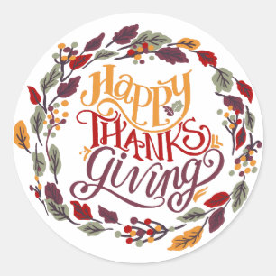 Happy Thanksgiving Fall Autumn Leaves Classic Round Sticker