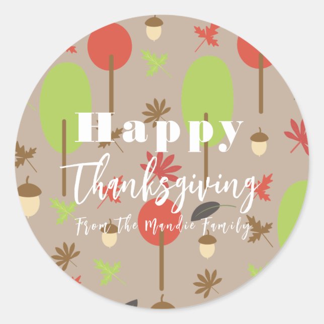 Happy Thanksgiving Fall Autumn Nature Pattern Classic Round Sticker (Front)