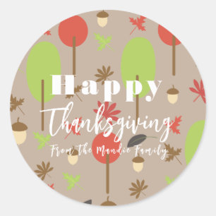 Happy Thanksgiving Fall Autumn Nature Pattern Classic Round Sticker
