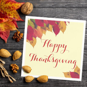 Happy Thanksgiving Fall Autumn Seasonal Leaves Napkin