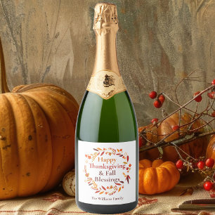 Happy Thanksgiving Fall Blessings Cute Custom Sparkling Wine Label