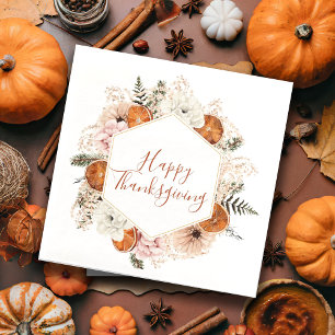 Happy Thanksgiving Fall Citrus Pine Napkin