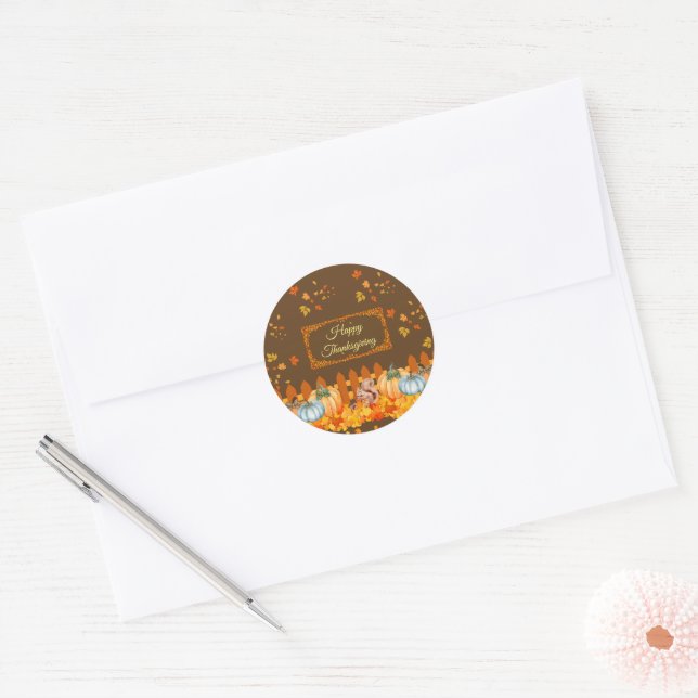 Happy Thanksgiving Fall Classic Round Sticker (Envelope)